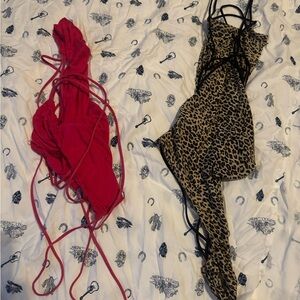 SHEIN Leopard and Red Chemise Set
